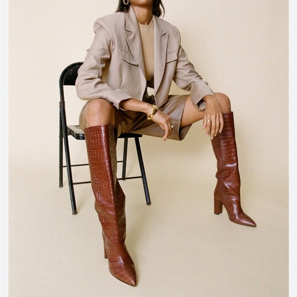 Women’s Croc Embossed Chunky Block Heel Brown Tall Boots Size 38 Fits Size 8 NEW - Picture 4 of 12